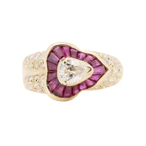 0.51ct Certified Center Diamond and Baguette Ruby Halo Ring 18K Gold R6730