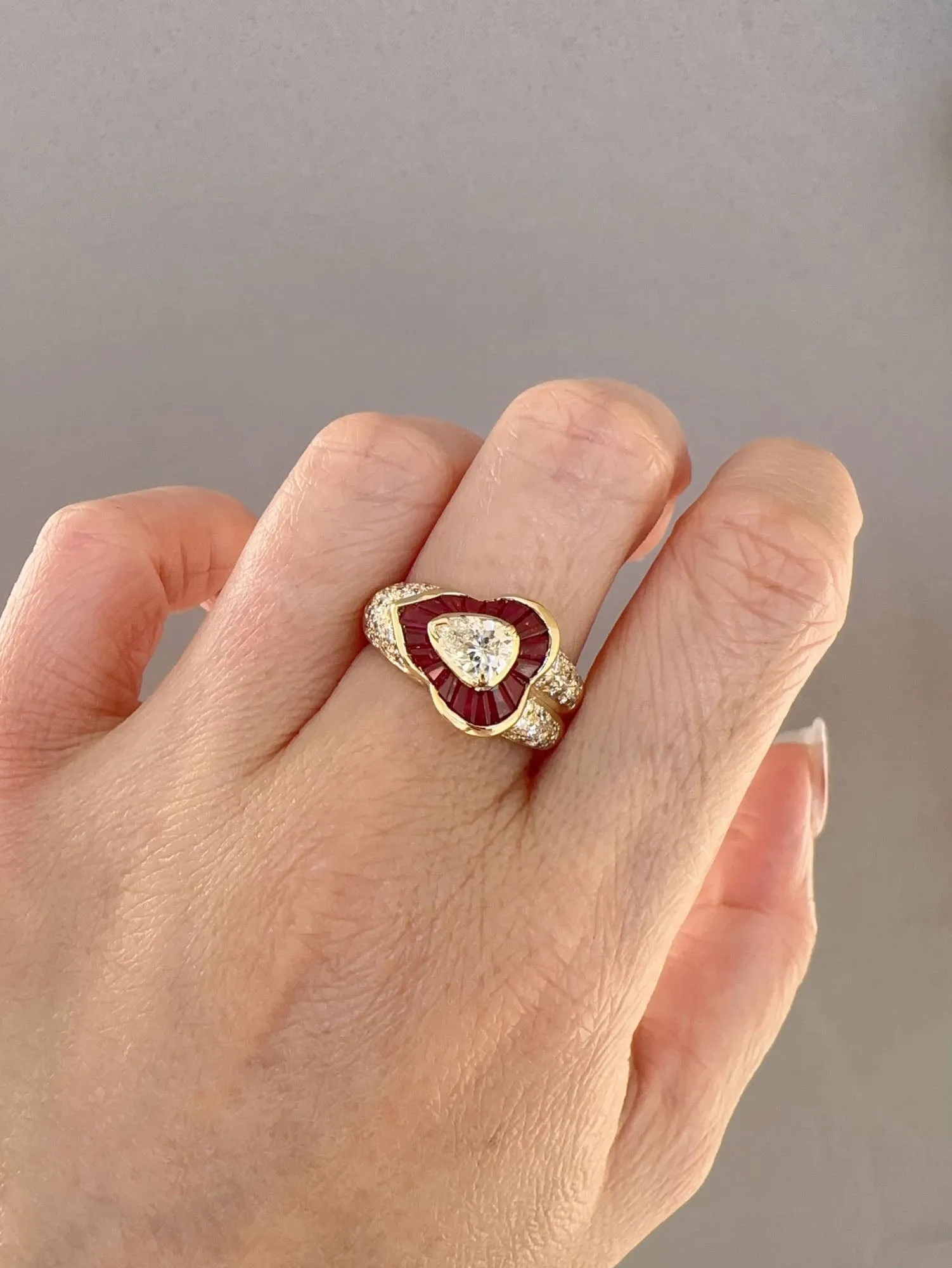 0.51ct Certified Center Diamond and Baguette Ruby Halo Ring 18K Gold R6730