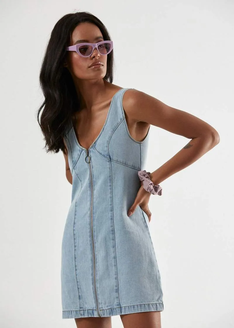 Afends Boulevard Hemp Denim Dress Stone Blue