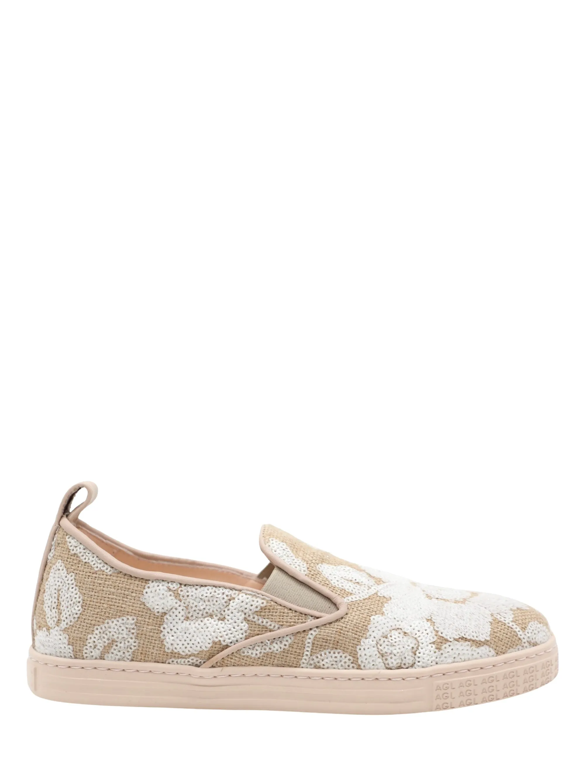 AGL Gaia Jardin Slip-On Sneaker with Sequins in White/Ghibli