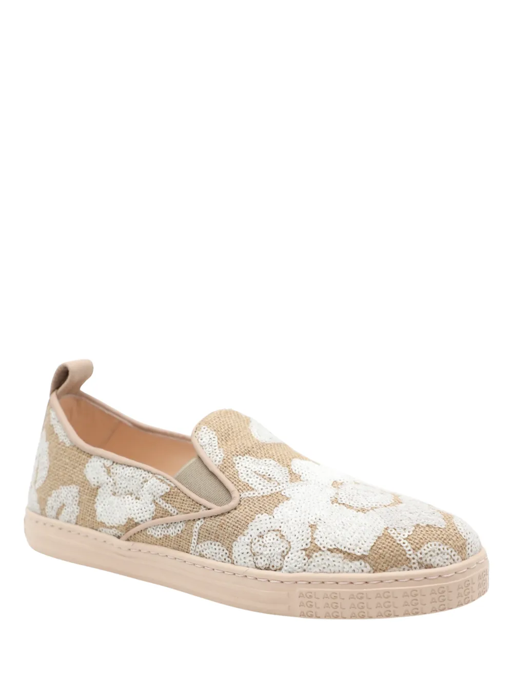 AGL Gaia Jardin Slip-On Sneaker with Sequins in White/Ghibli