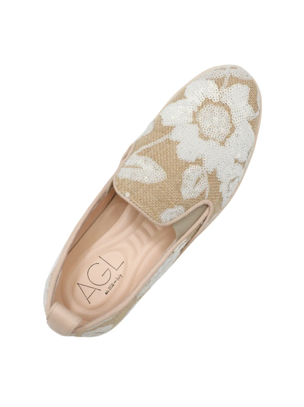 AGL Gaia Jardin Slip-On Sneaker with Sequins in White/Ghibli