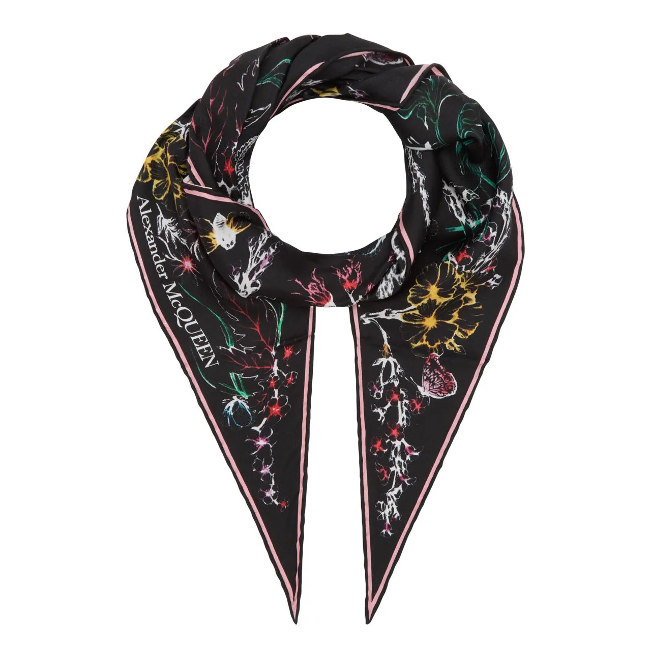 ALEXANDER MCQUEEN Fern Print Silk Scarf - Black  Ivory