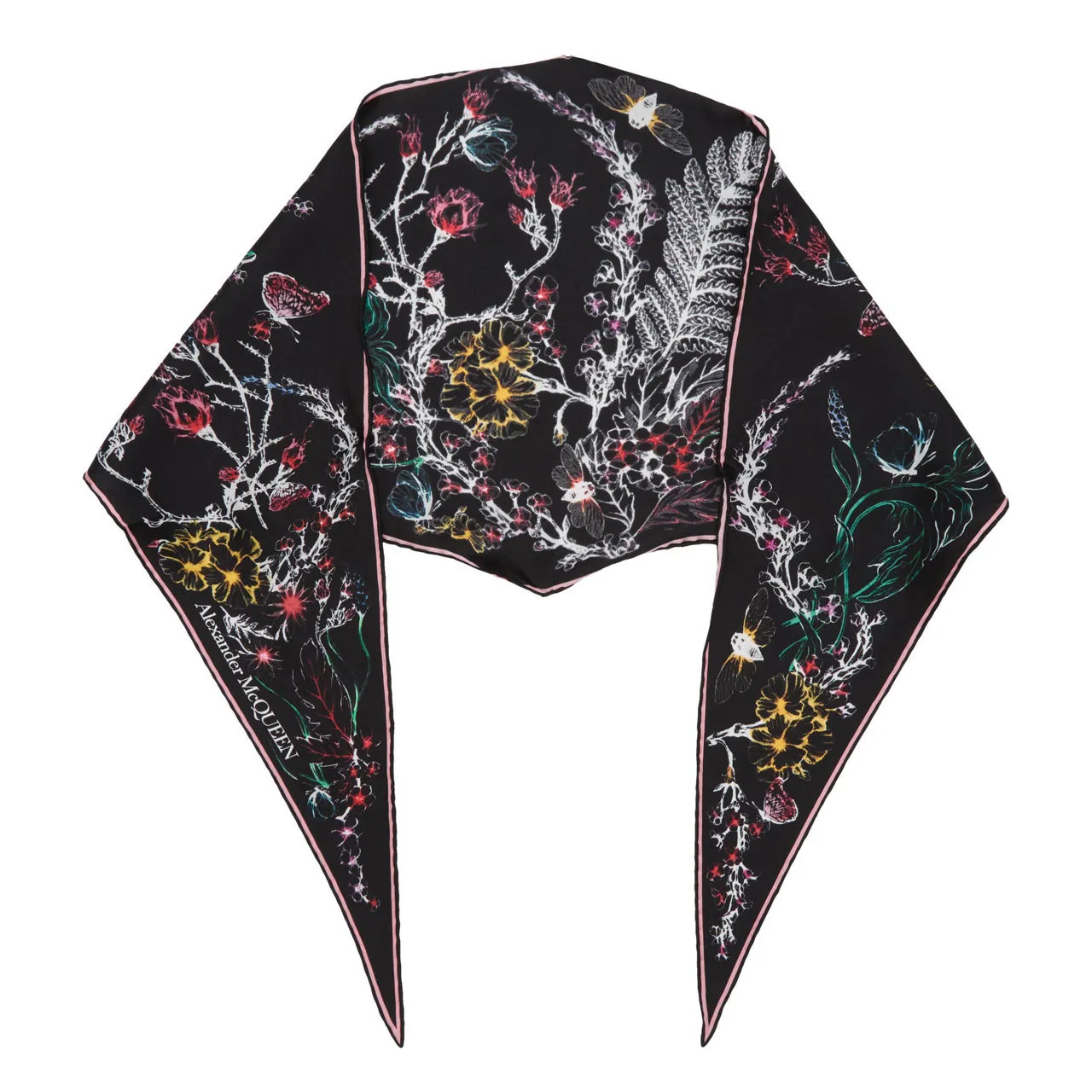 ALEXANDER MCQUEEN Fern Print Silk Scarf - Black  Ivory