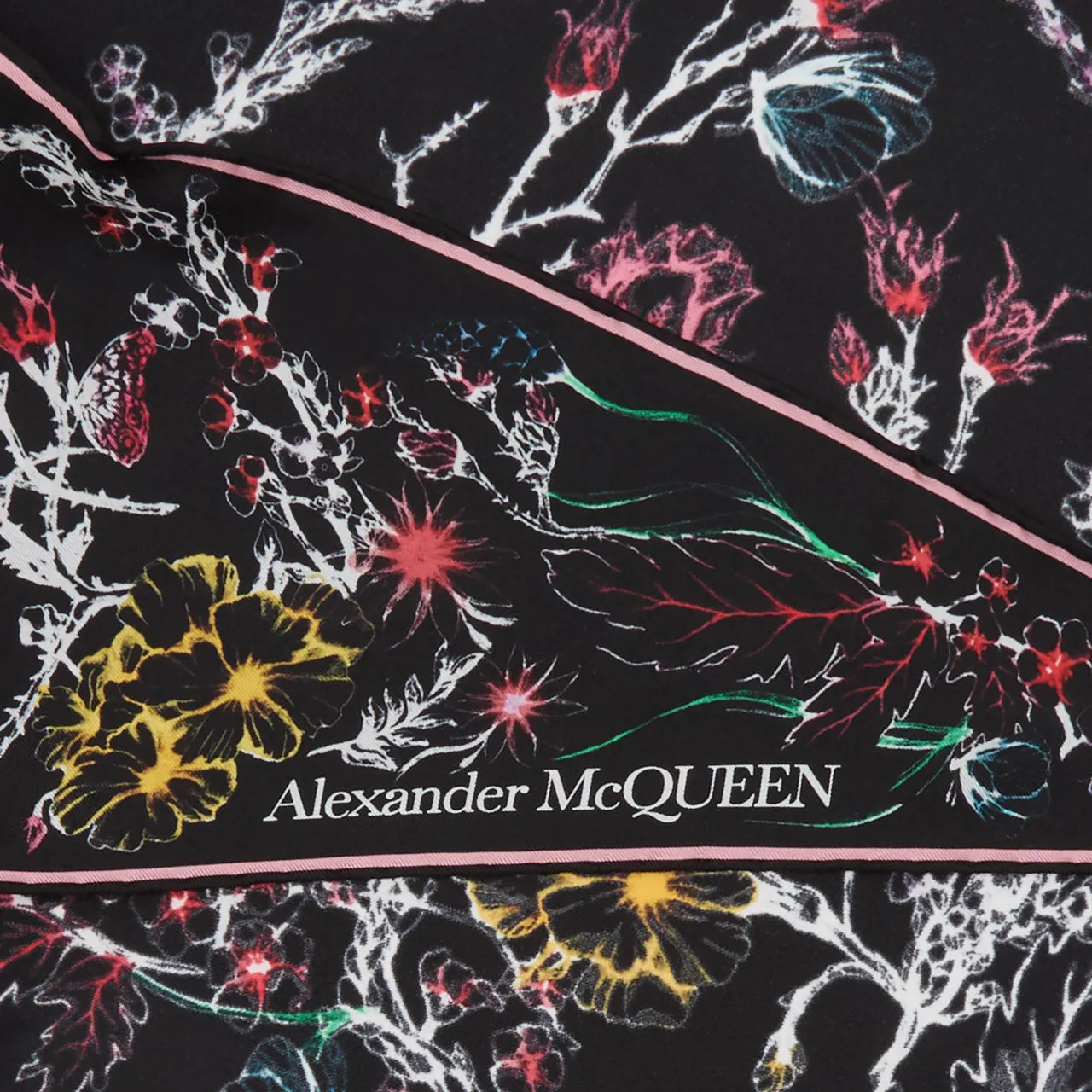 ALEXANDER MCQUEEN Fern Print Silk Scarf - Black  Ivory