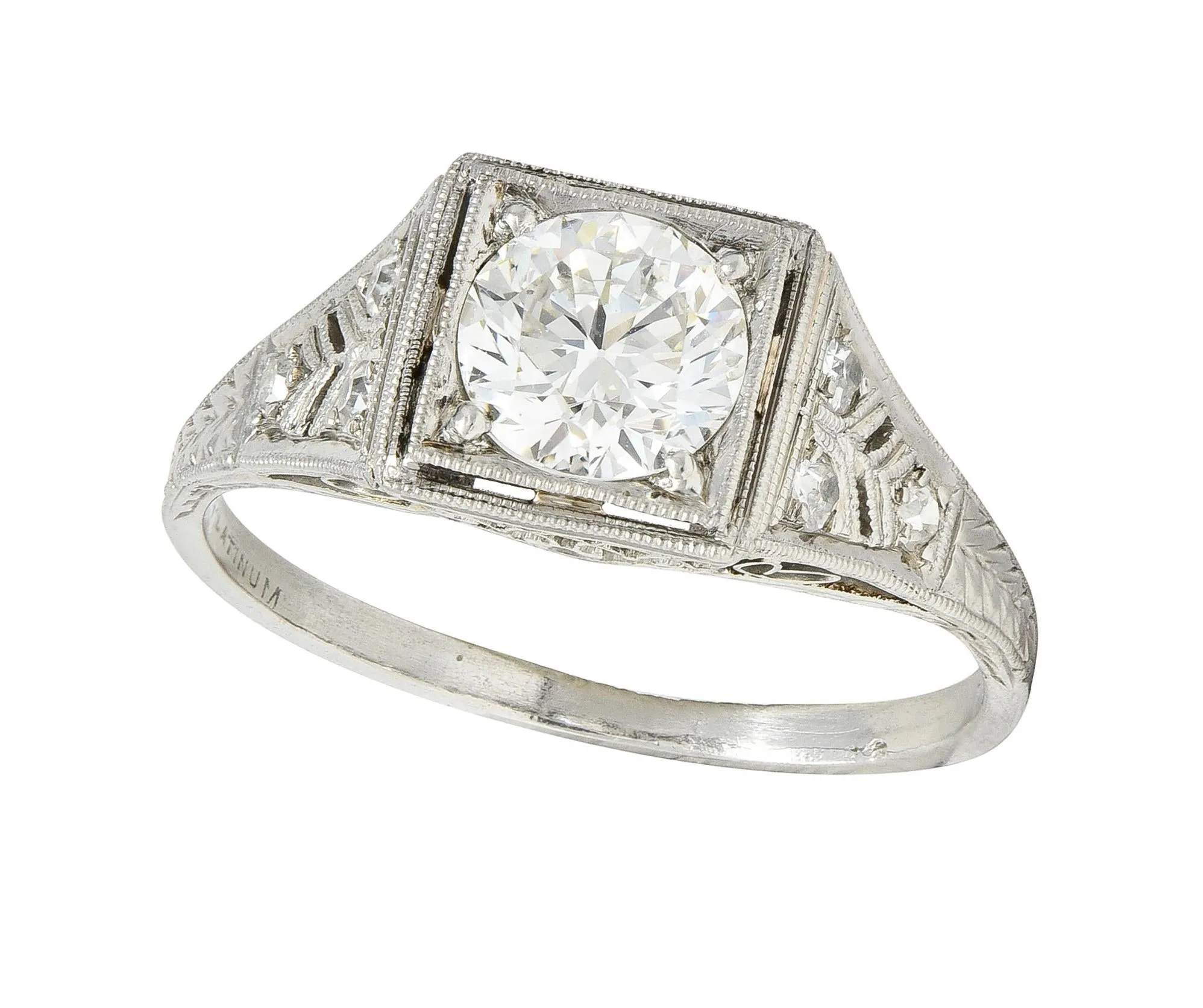 Art Deco 1.17 CTW European Cut Diamond Platinum Vintage Trellis Engagement Ring