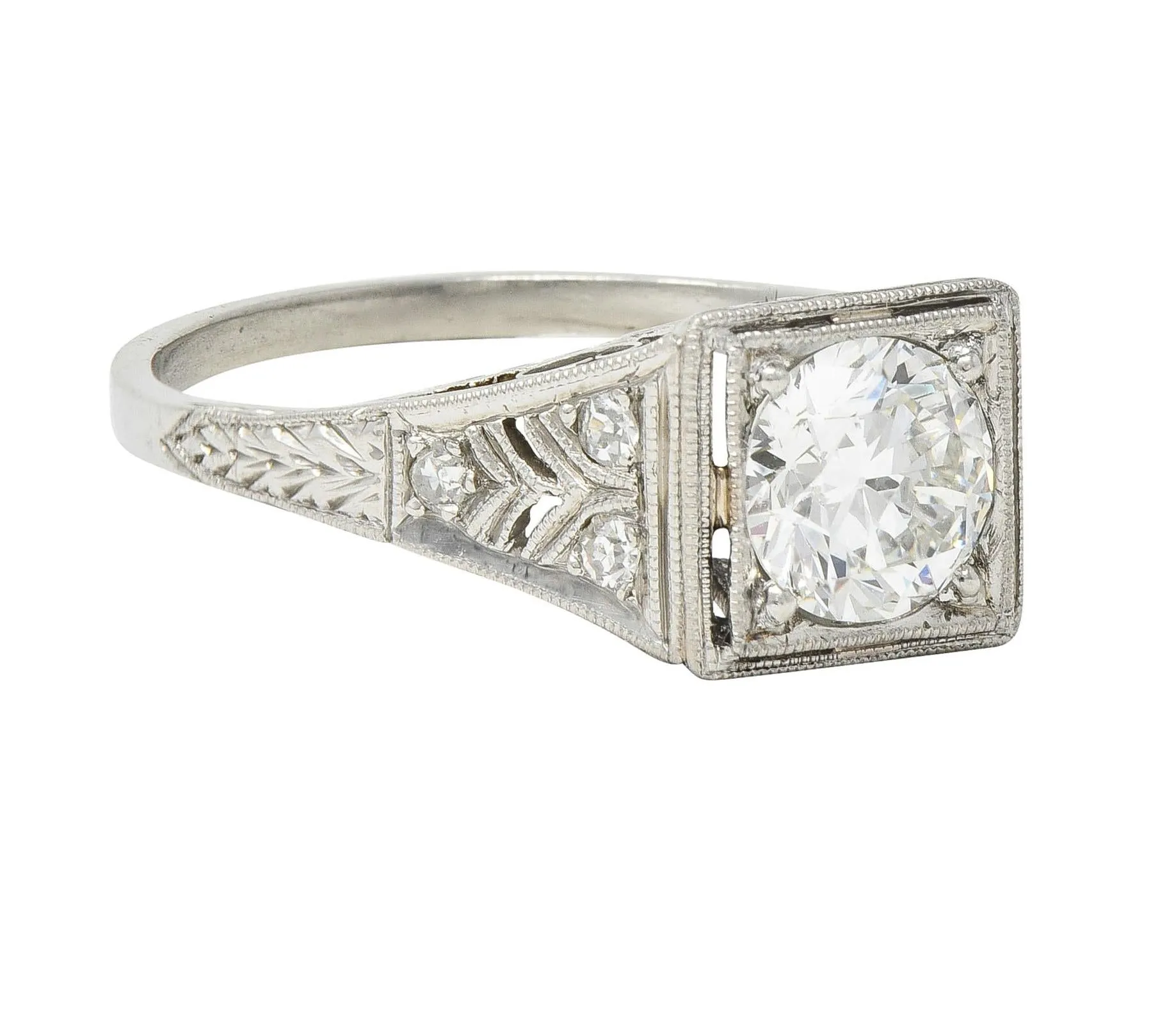 Art Deco 1.17 CTW European Cut Diamond Platinum Vintage Trellis Engagement Ring