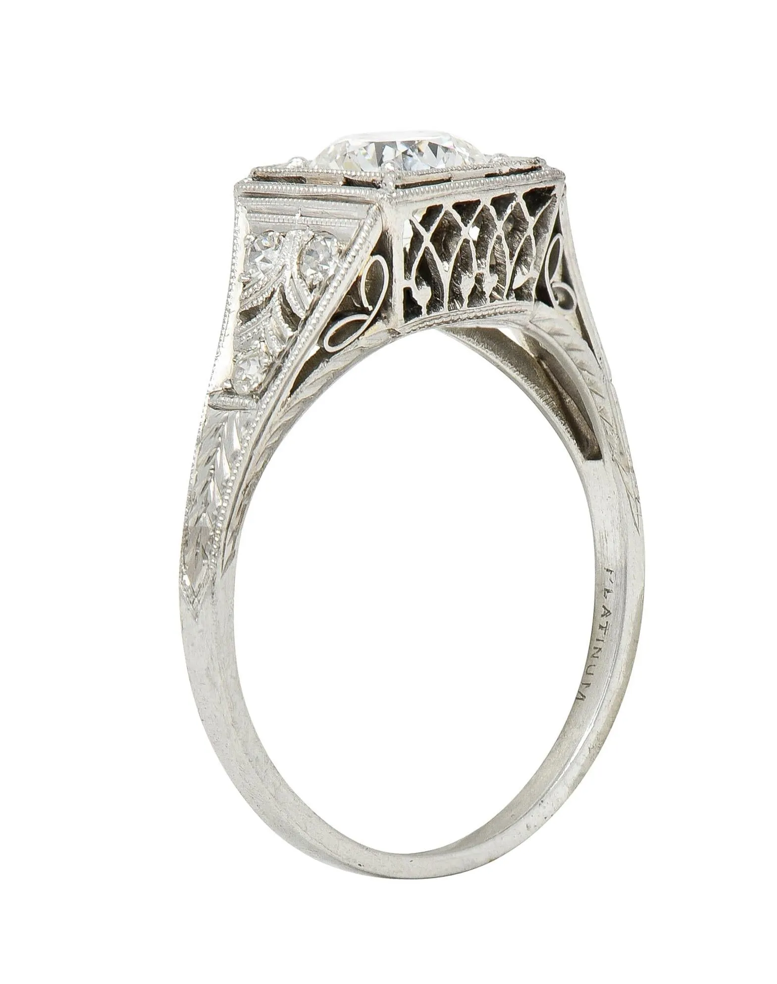 Art Deco 1.17 CTW European Cut Diamond Platinum Vintage Trellis Engagement Ring