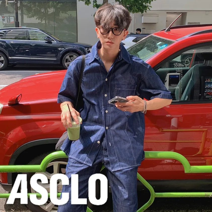 ASCLO  |Casual Style Unisex Denim Linen Street Style Cotton Medium