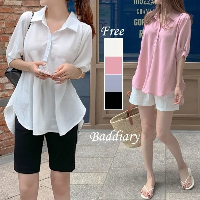 BADDIARY  |Casual Style Plain Short Sleeves Shirts & Blouses