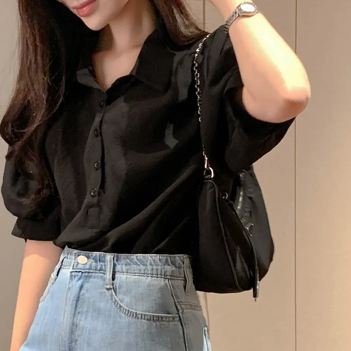 BADDIARY  |Casual Style Plain Short Sleeves Shirts & Blouses