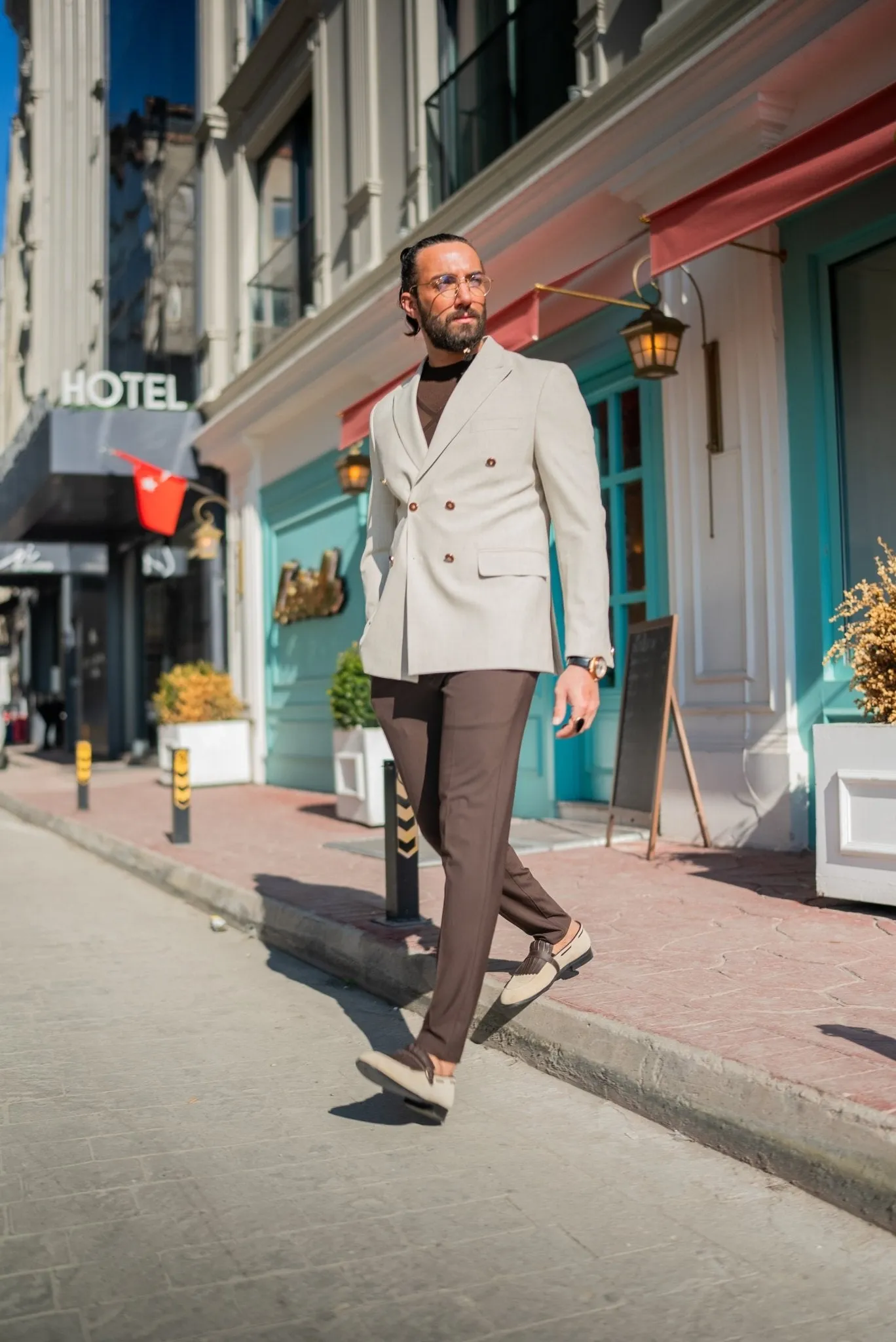 Beige Elegance Double-Breasted Blazer