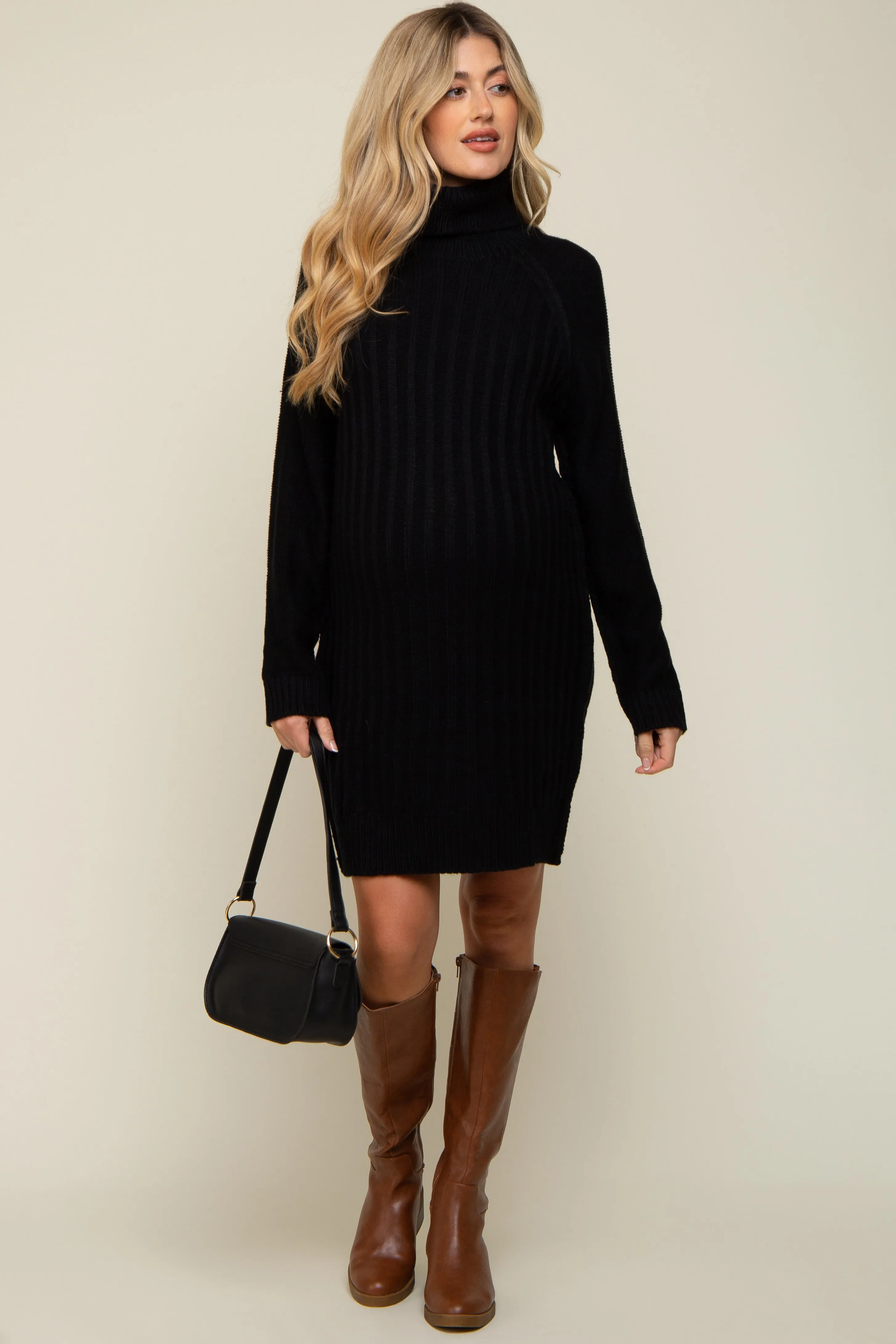 Black Turtleneck Maternity Sweater Dress