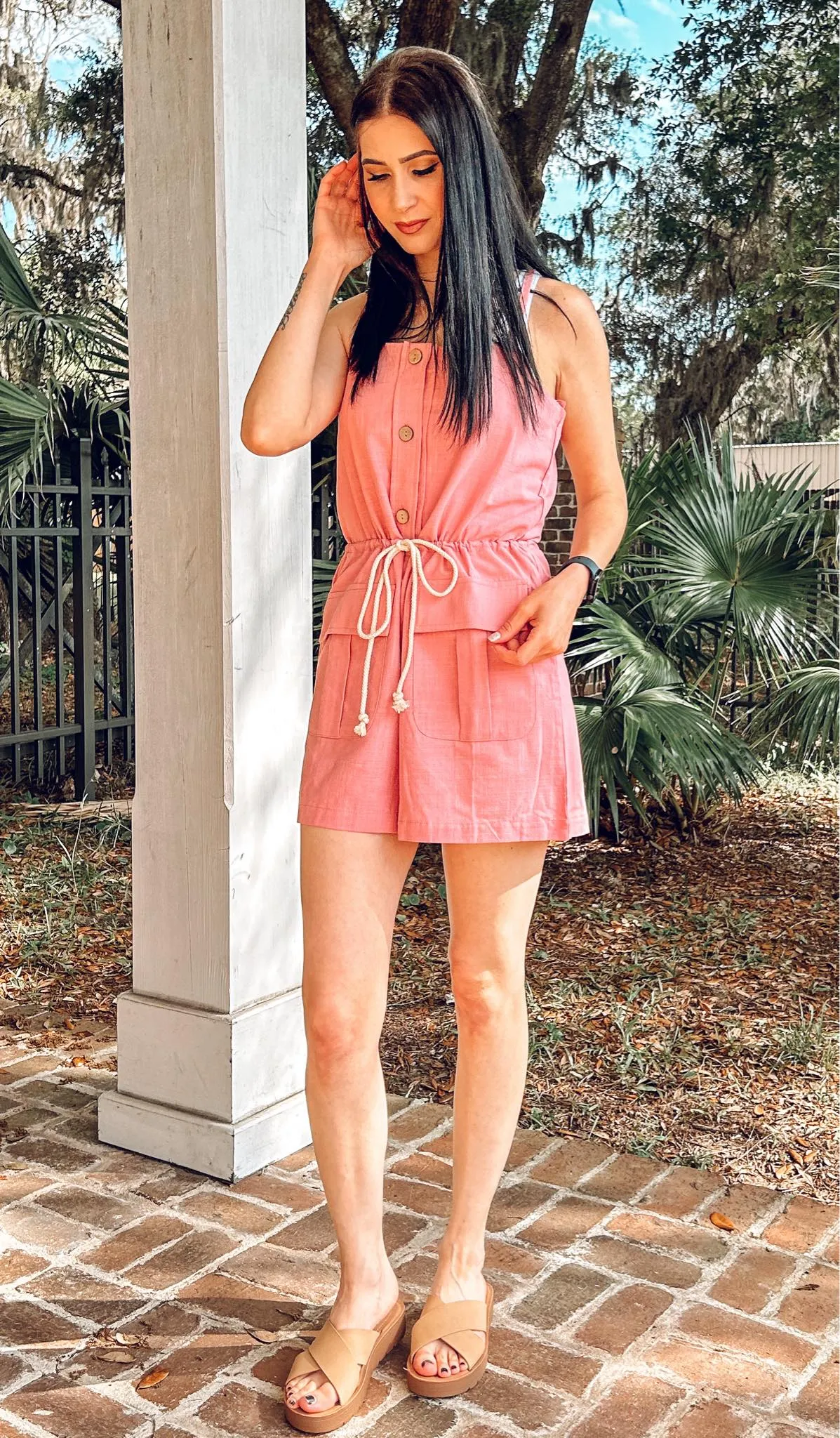 Bloom Tied Button Romper | Pink