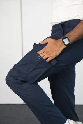 Blue Ripstop Textured Cargo Pants