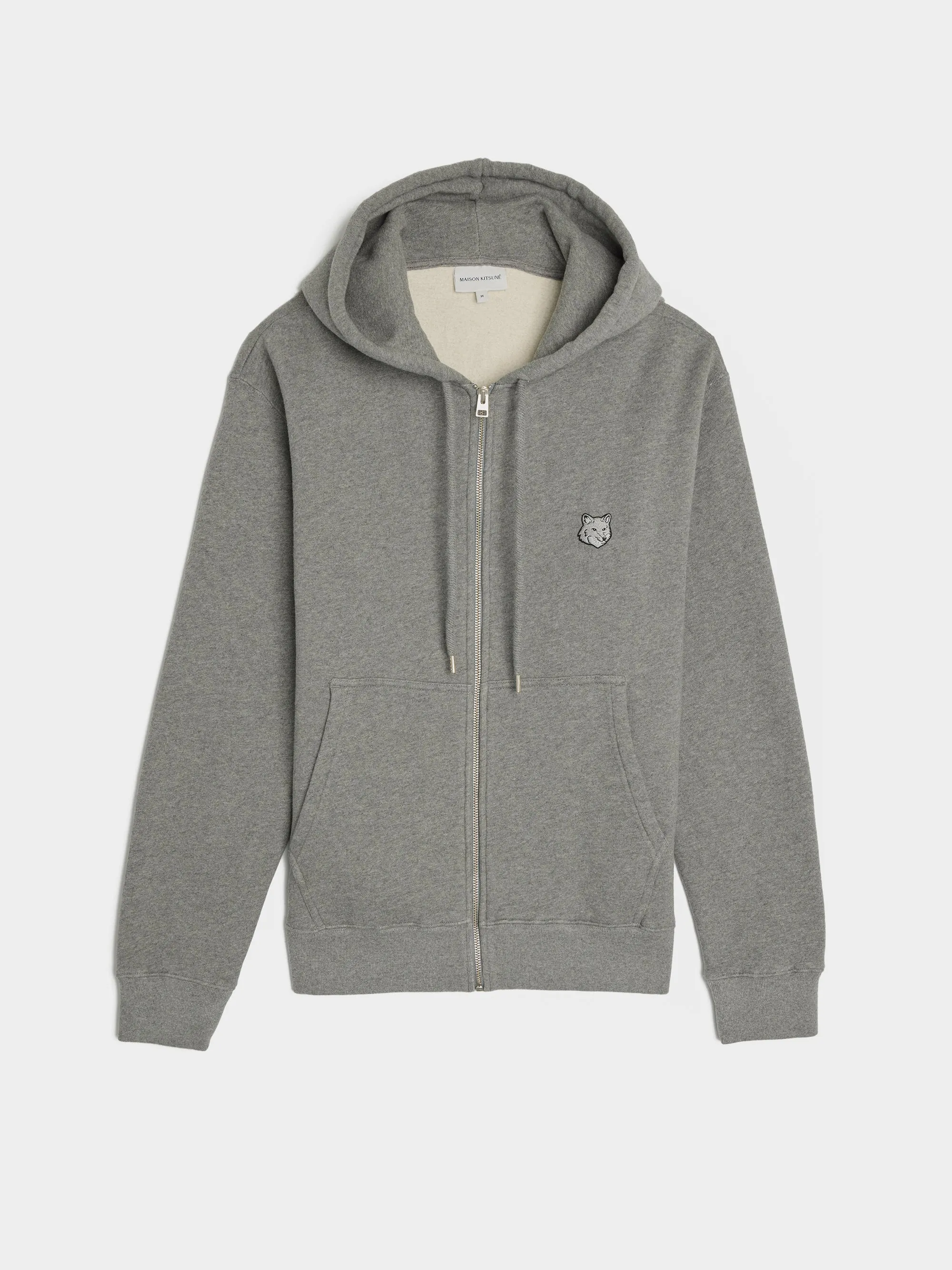 Bold Fox Head Patch Comfort Zipped Hoodie, Medium Grey Melange