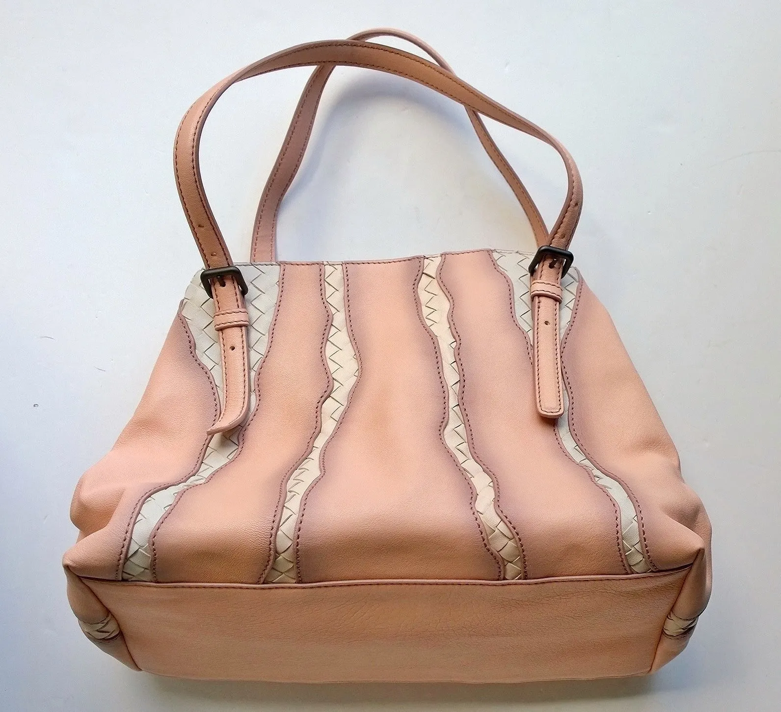 Bottega Veneta Blush Pink Monalisa Woven Leather Glimmer Tote Bag