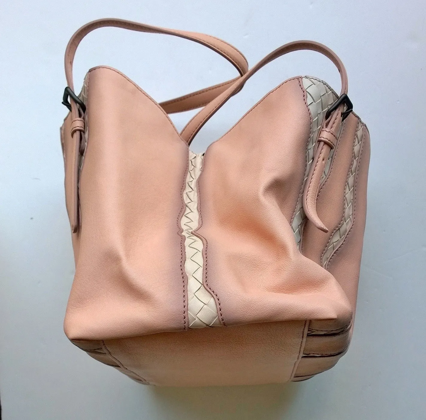 Bottega Veneta Blush Pink Monalisa Woven Leather Glimmer Tote Bag