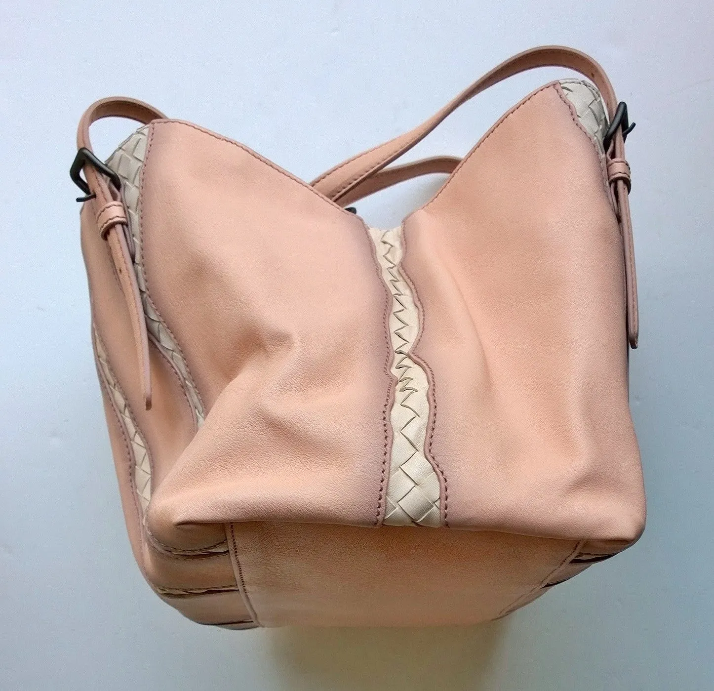 Bottega Veneta Blush Pink Monalisa Woven Leather Glimmer Tote Bag