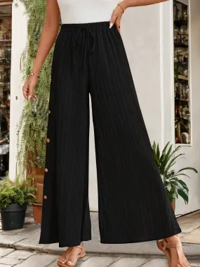 Buttons Slit Wide Leg Pants