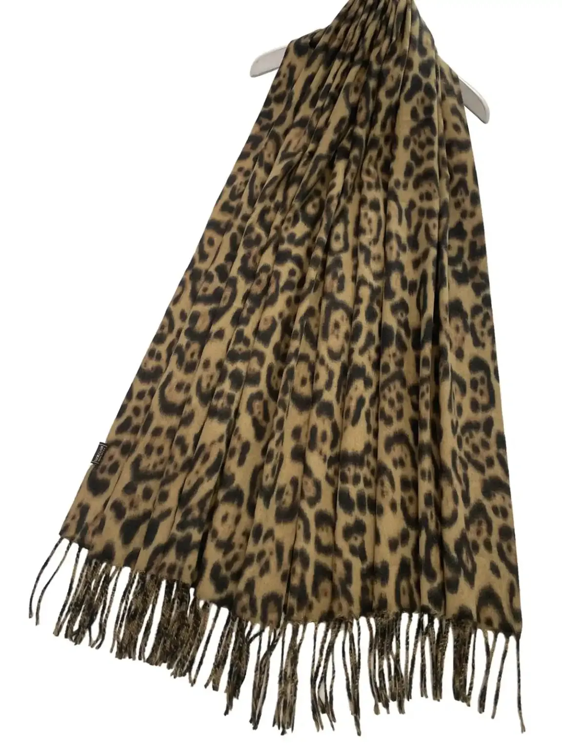 Camel Leopard Print Tassel Scarf