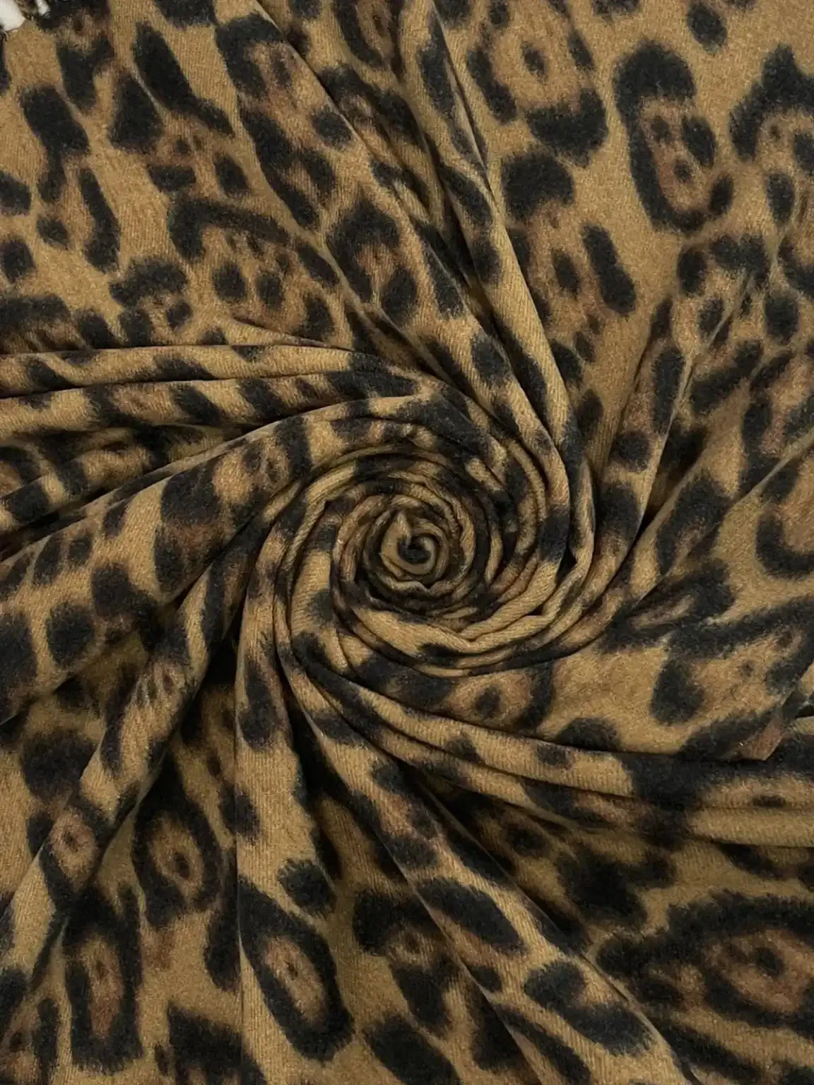 Camel Leopard Print Tassel Scarf