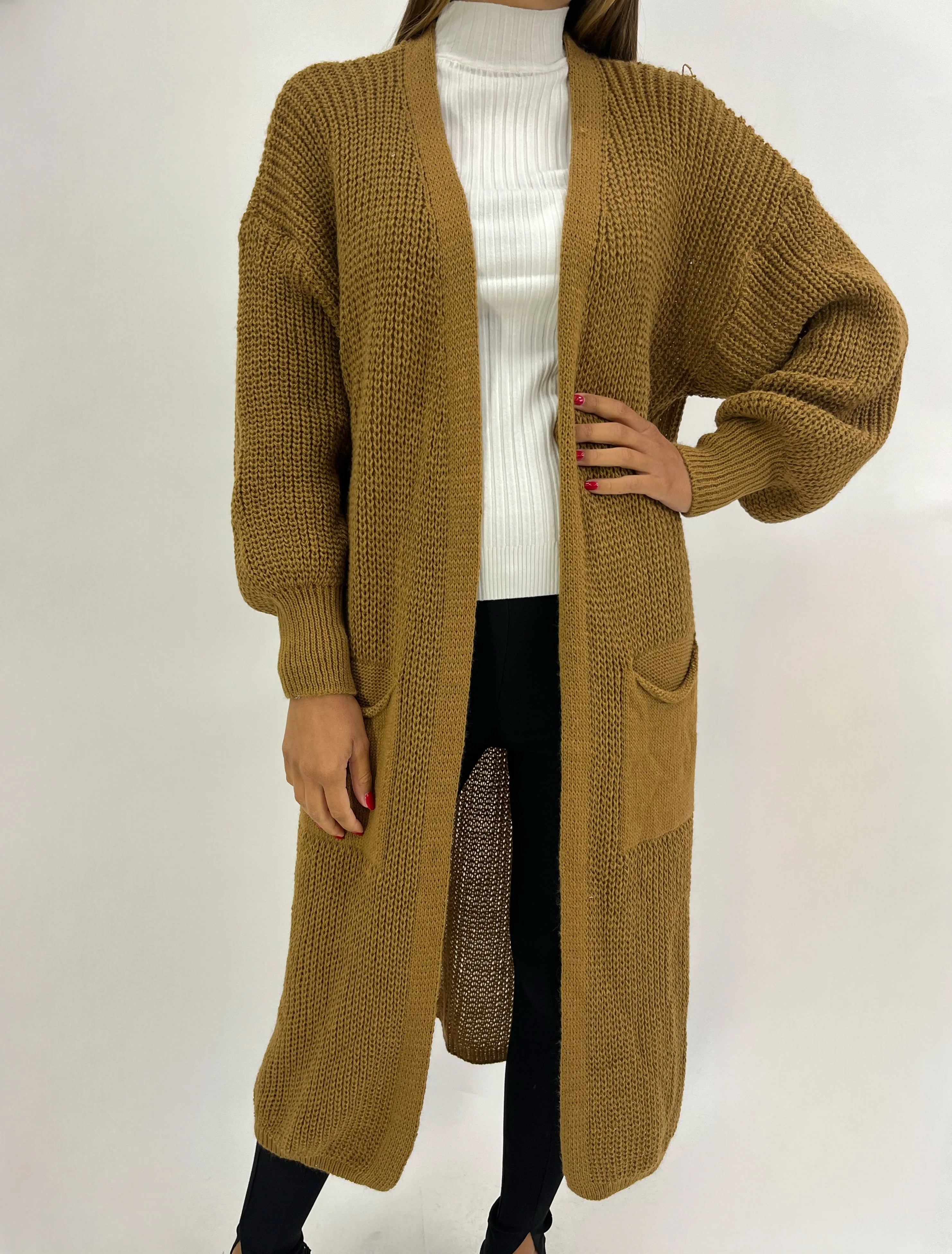 Cardigan lungo con tasche basic