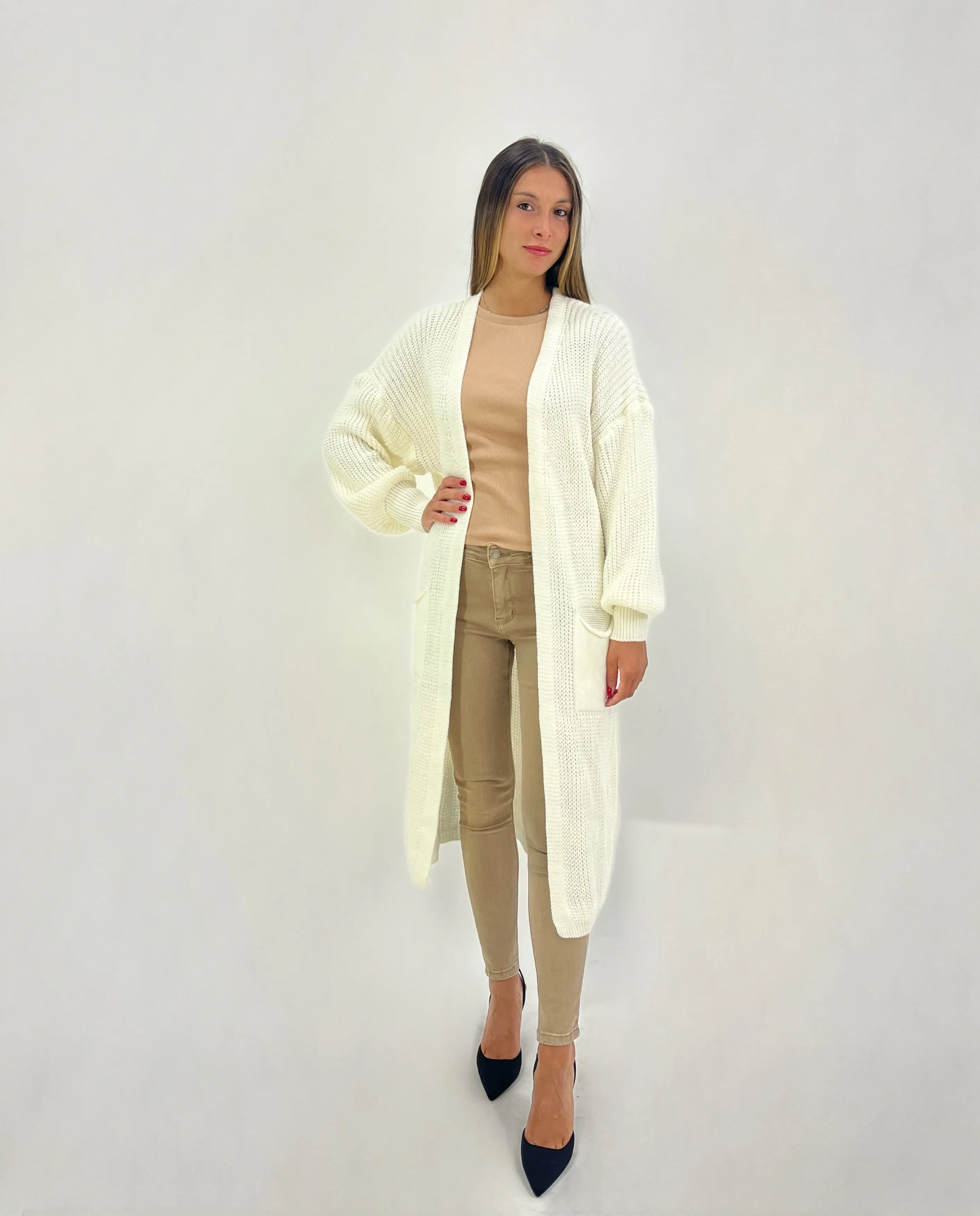 Cardigan lungo con tasche basic