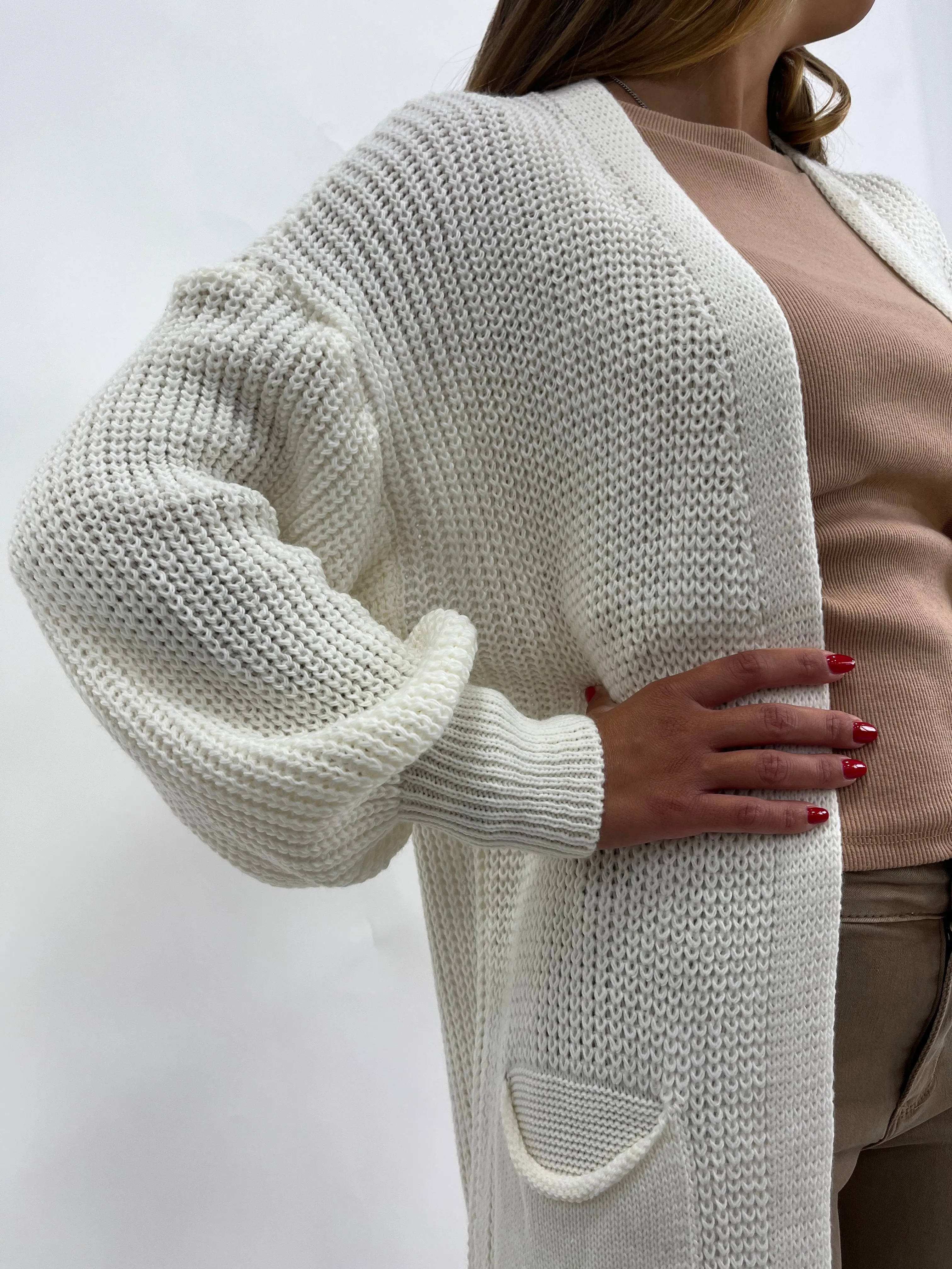 Cardigan lungo con tasche basic