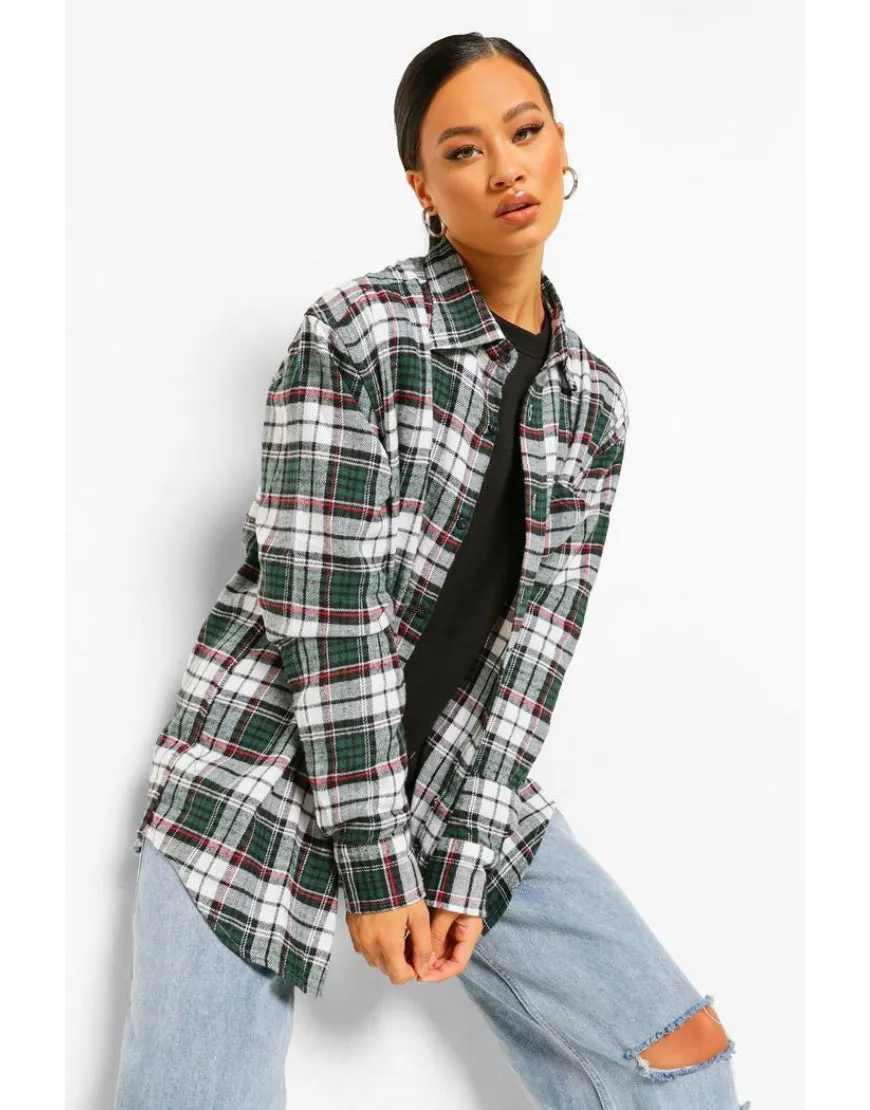 Checked Oversized Shirt in Black & Green