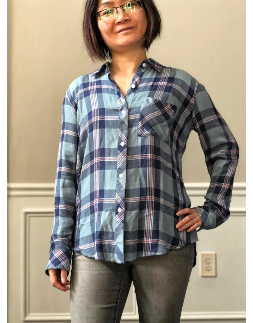 Checked Oversized Shirt in Ocean Blue