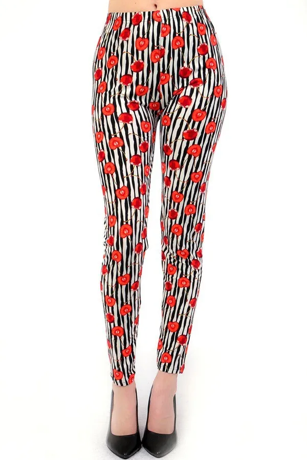 Cherry Stripe Print Soft Leggings