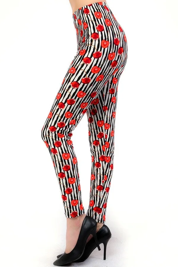 Cherry Stripe Print Soft Leggings