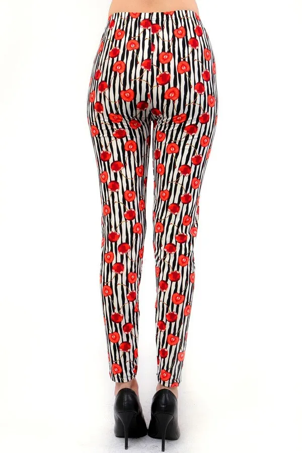 Cherry Stripe Print Soft Leggings