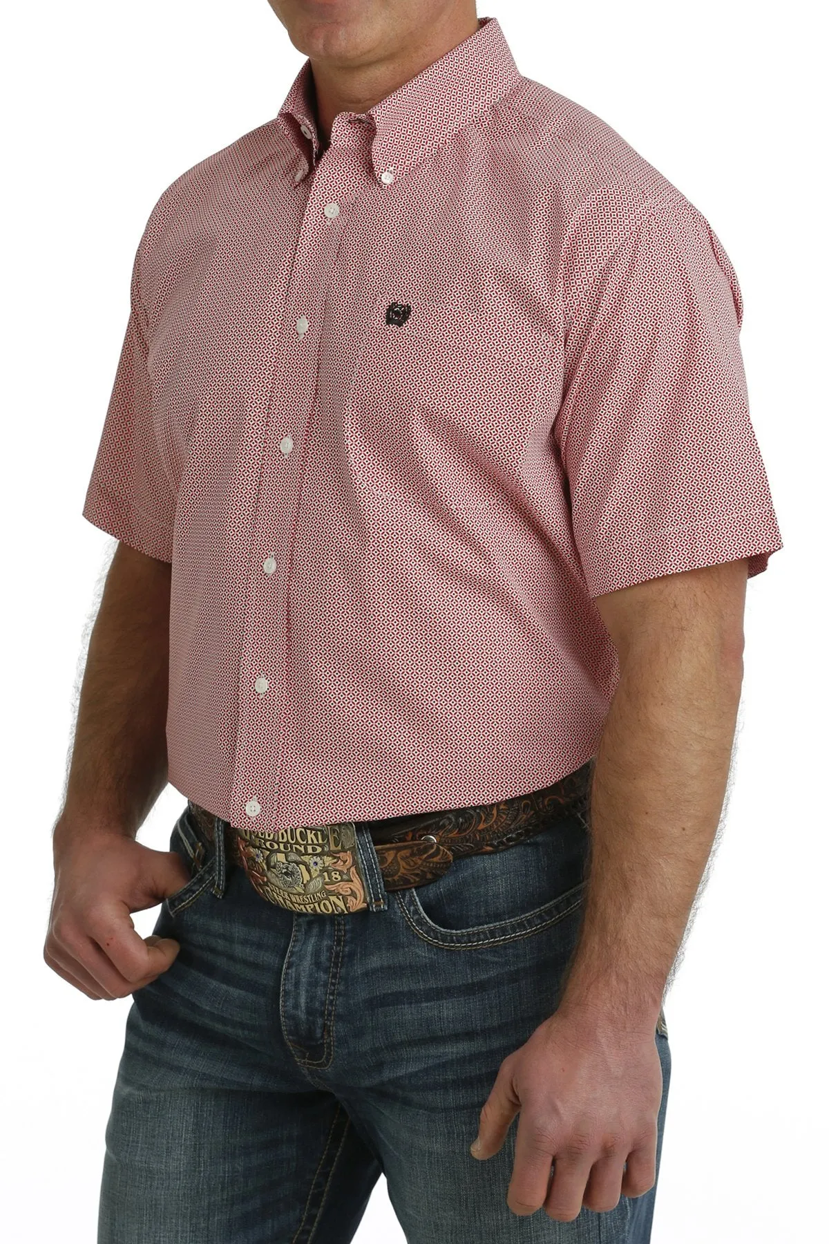 Cinch Red Geo Print Shirt