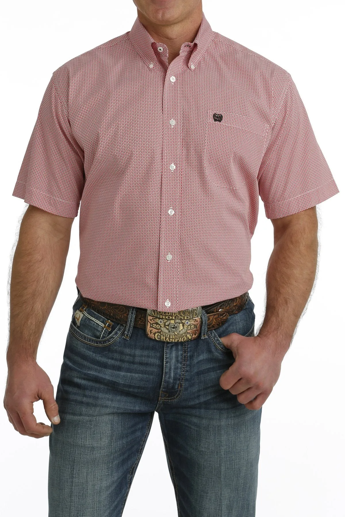 Cinch Red Geo Print Shirt