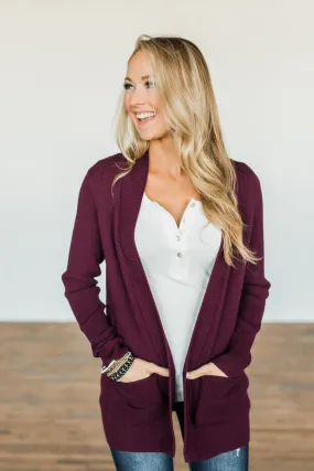 Cloud Nine Waffle Knit Cardigan- Plum