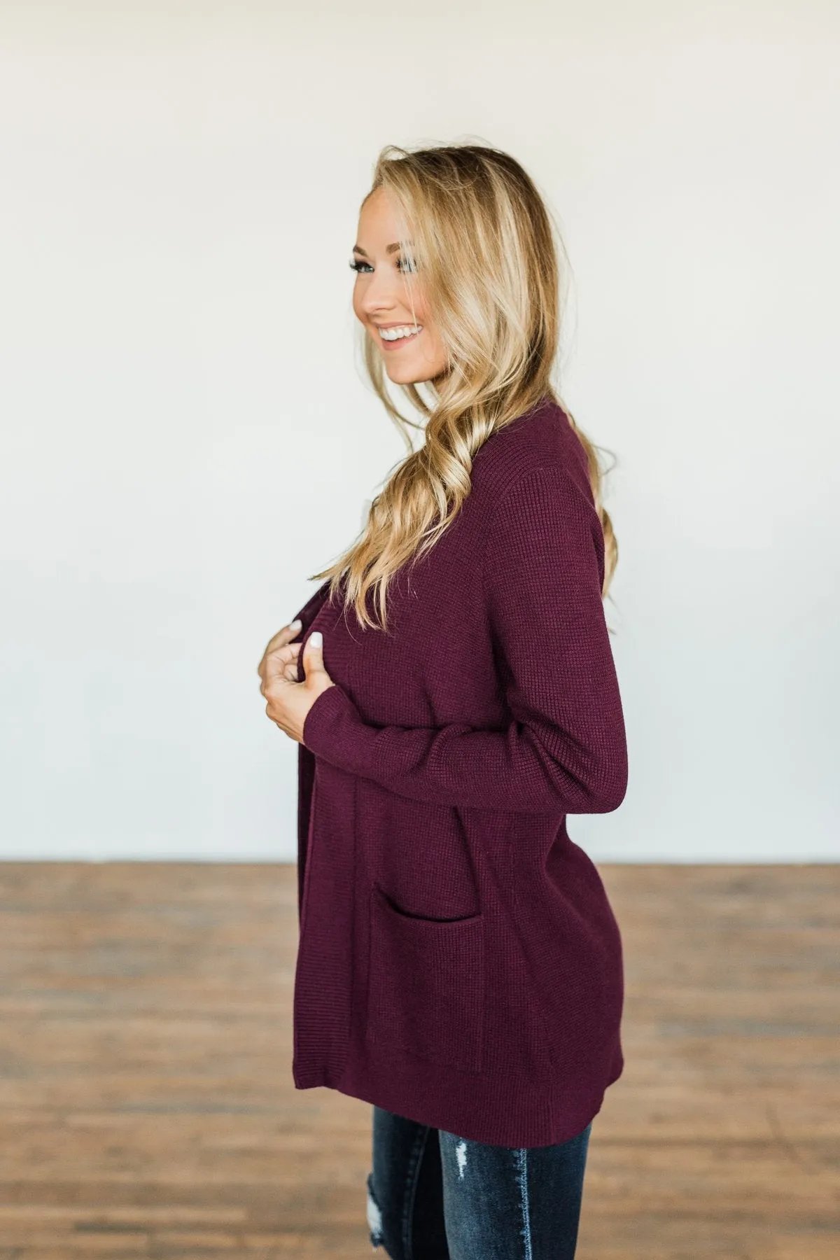 Cloud Nine Waffle Knit Cardigan- Plum