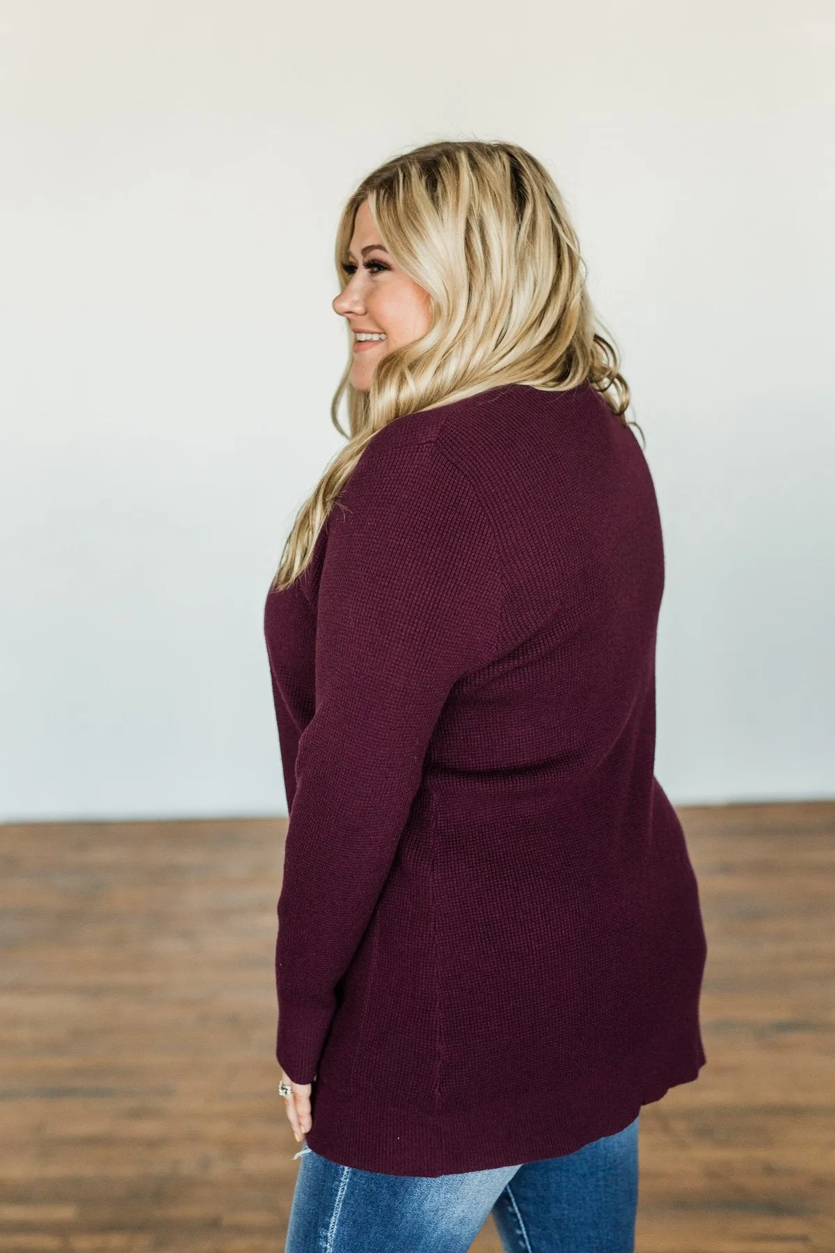 Cloud Nine Waffle Knit Cardigan- Plum