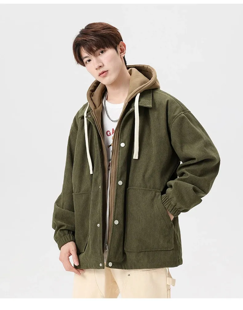 Corduroy Two Shade Elastic Waist And Sleeve Hoodie