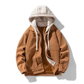 Corduroy Two Shade Elastic Waist And Sleeve Hoodie