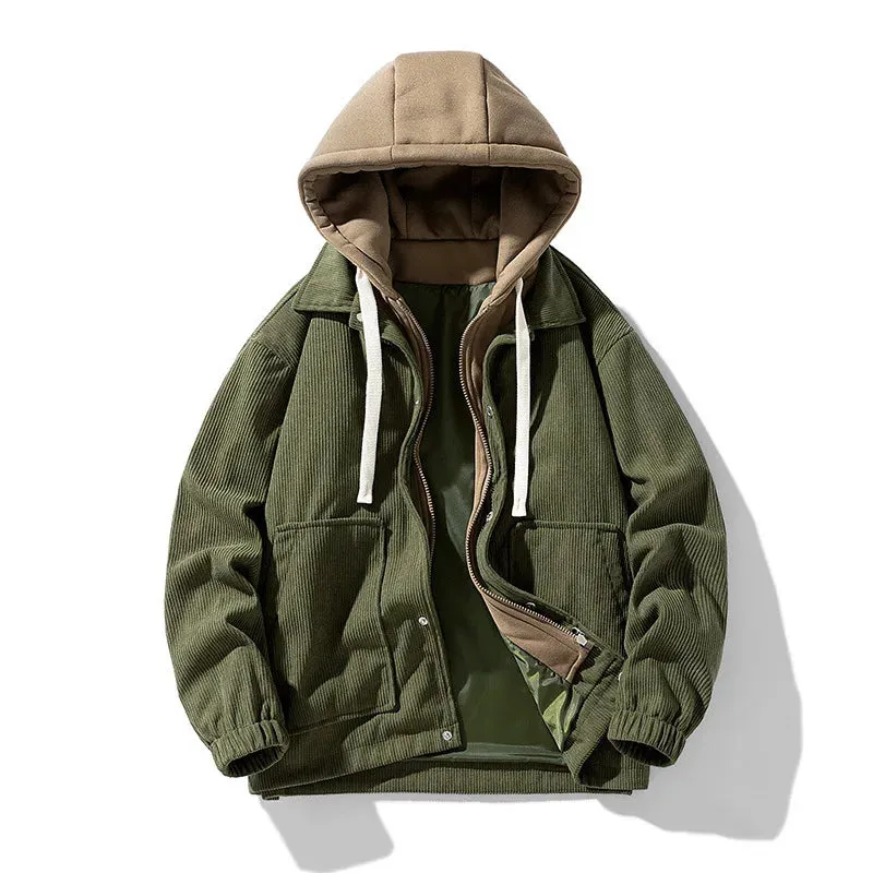 Corduroy Two Shade Elastic Waist And Sleeve Hoodie