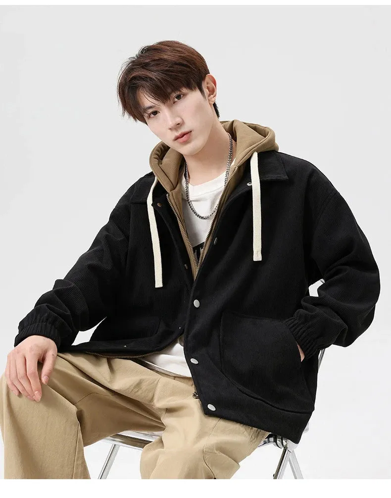 Corduroy Two Shade Elastic Waist And Sleeve Hoodie