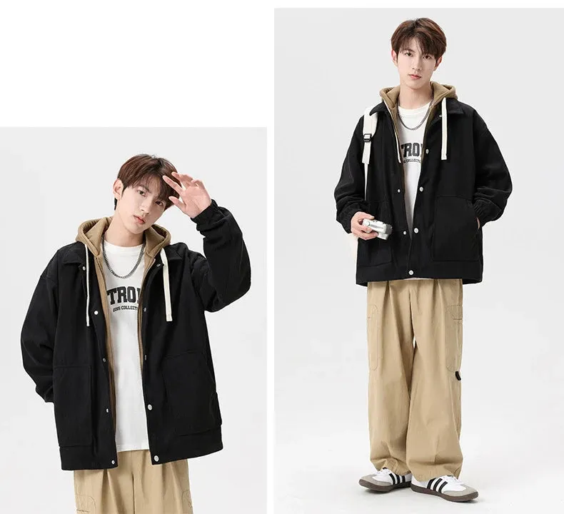 Corduroy Two Shade Elastic Waist And Sleeve Hoodie