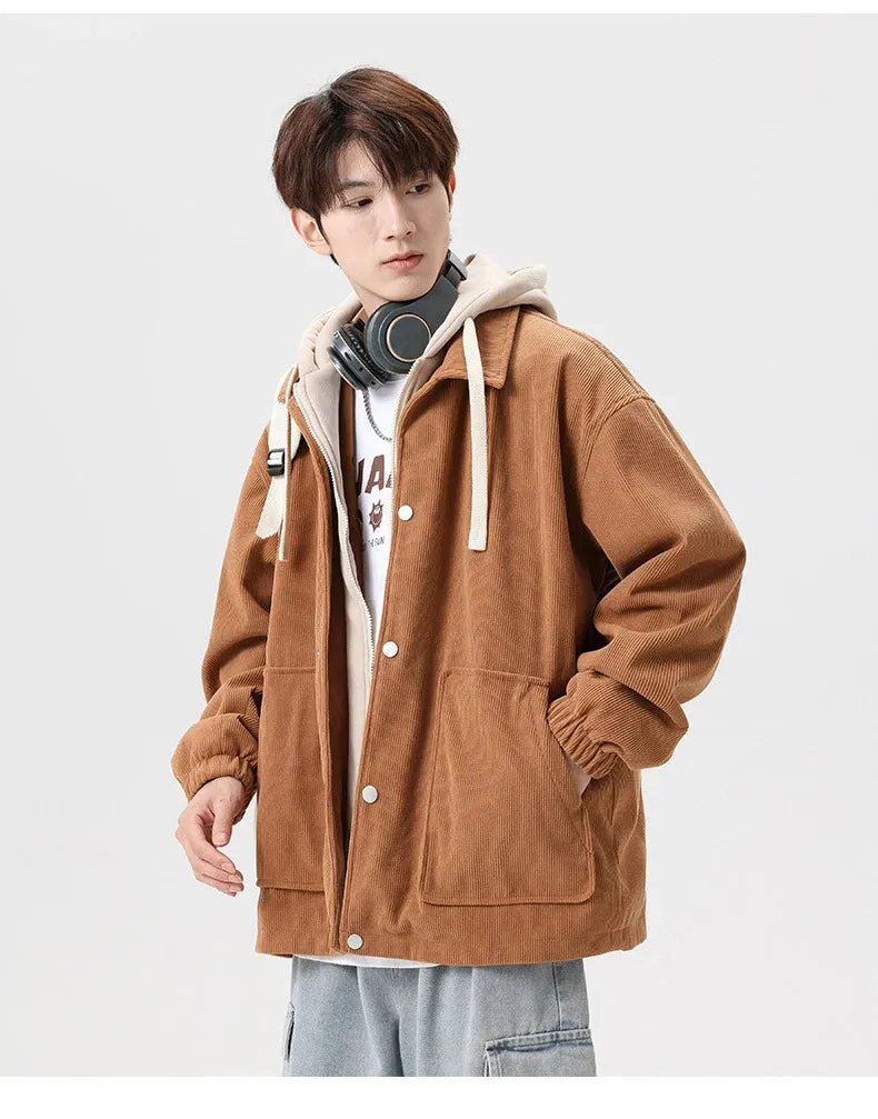 Corduroy Two Shade Elastic Waist And Sleeve Hoodie