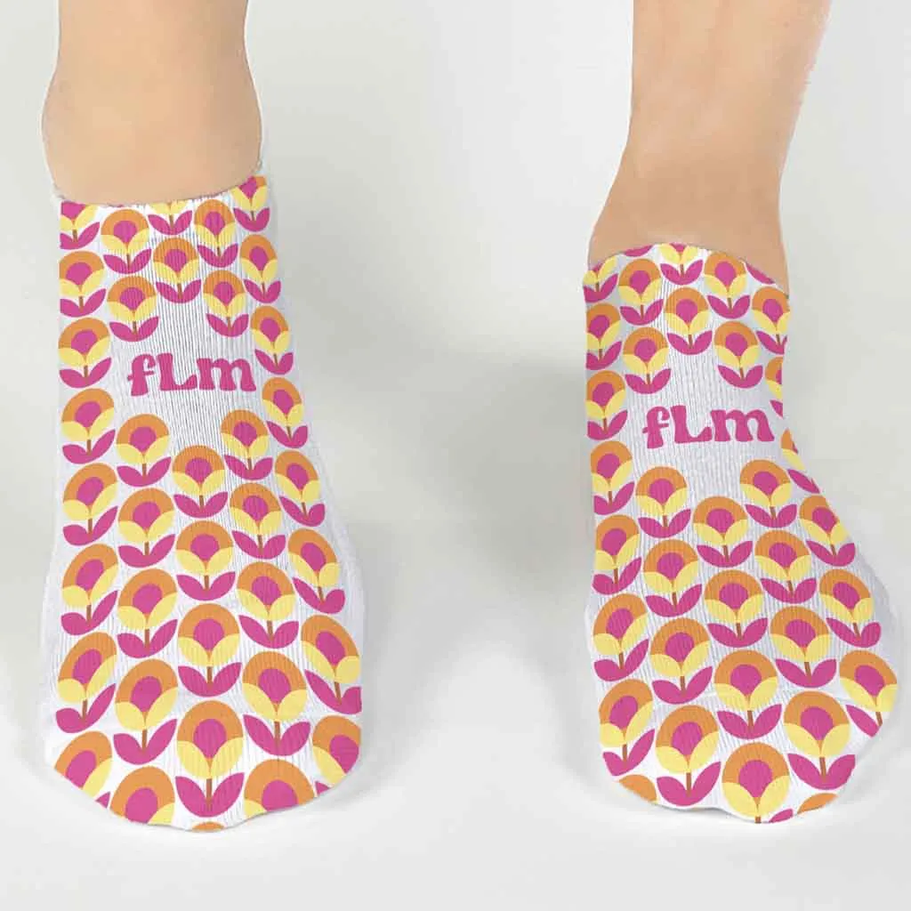 Custom Floral Pop Monogram Sock Gift Box For Women