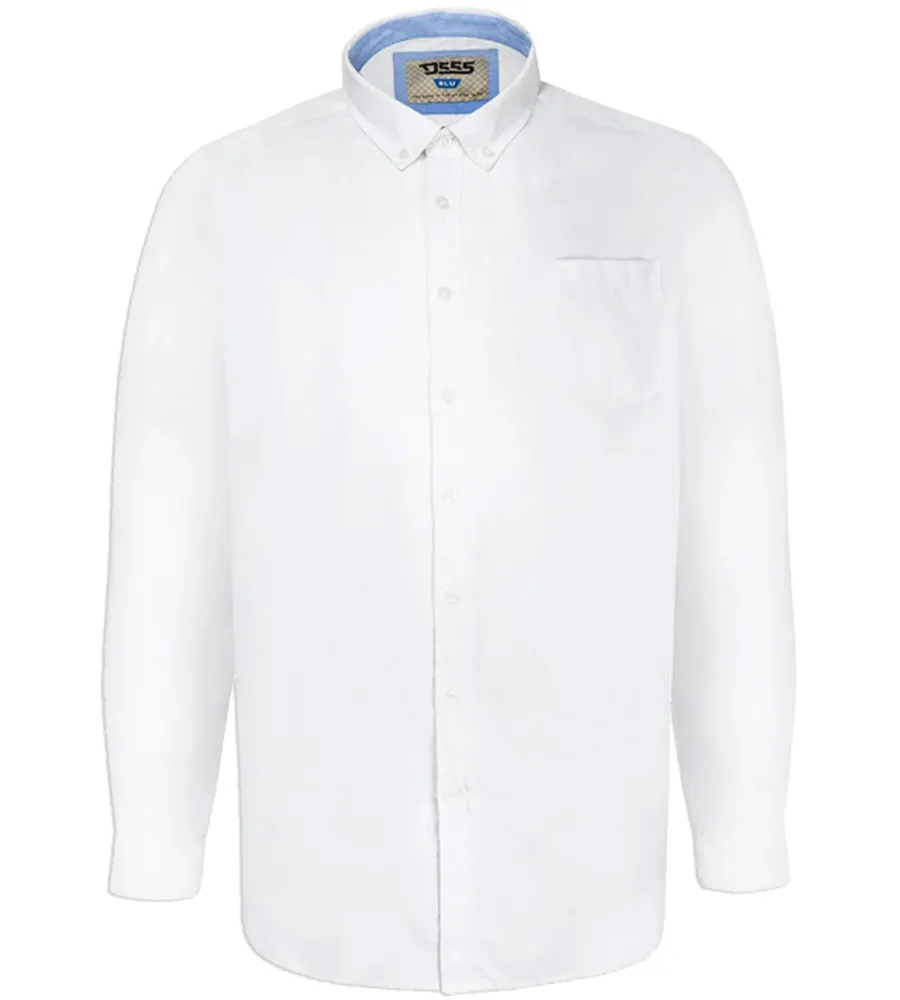 D555 Big Mens White Oxford Shirt With Long Sleeves (RICHARD WHITE)