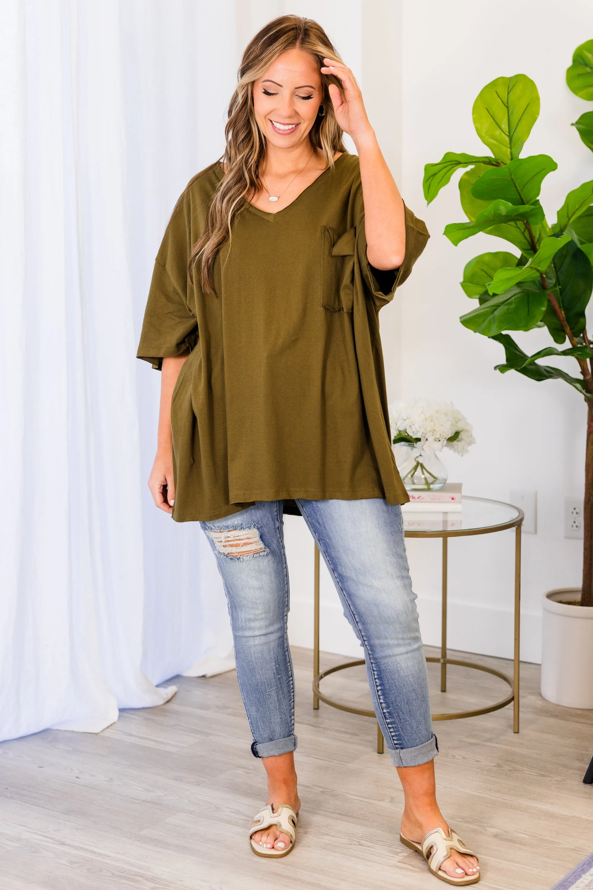 Dancing In The Mirror Top, Dusty Olive