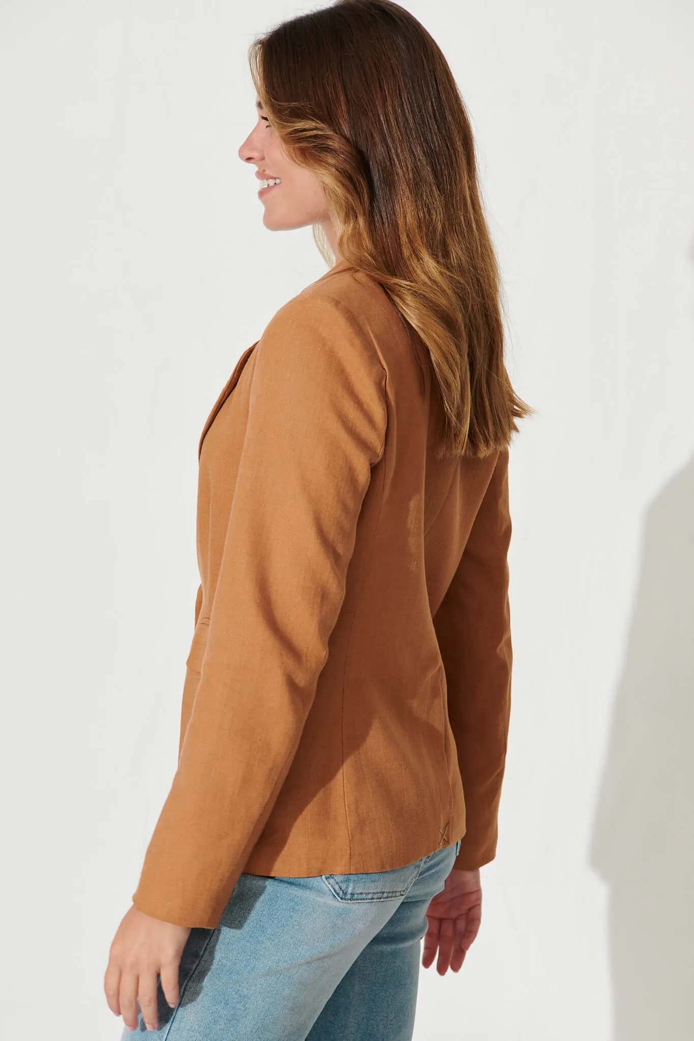 Deborah Blazer In Tan Linen Blend