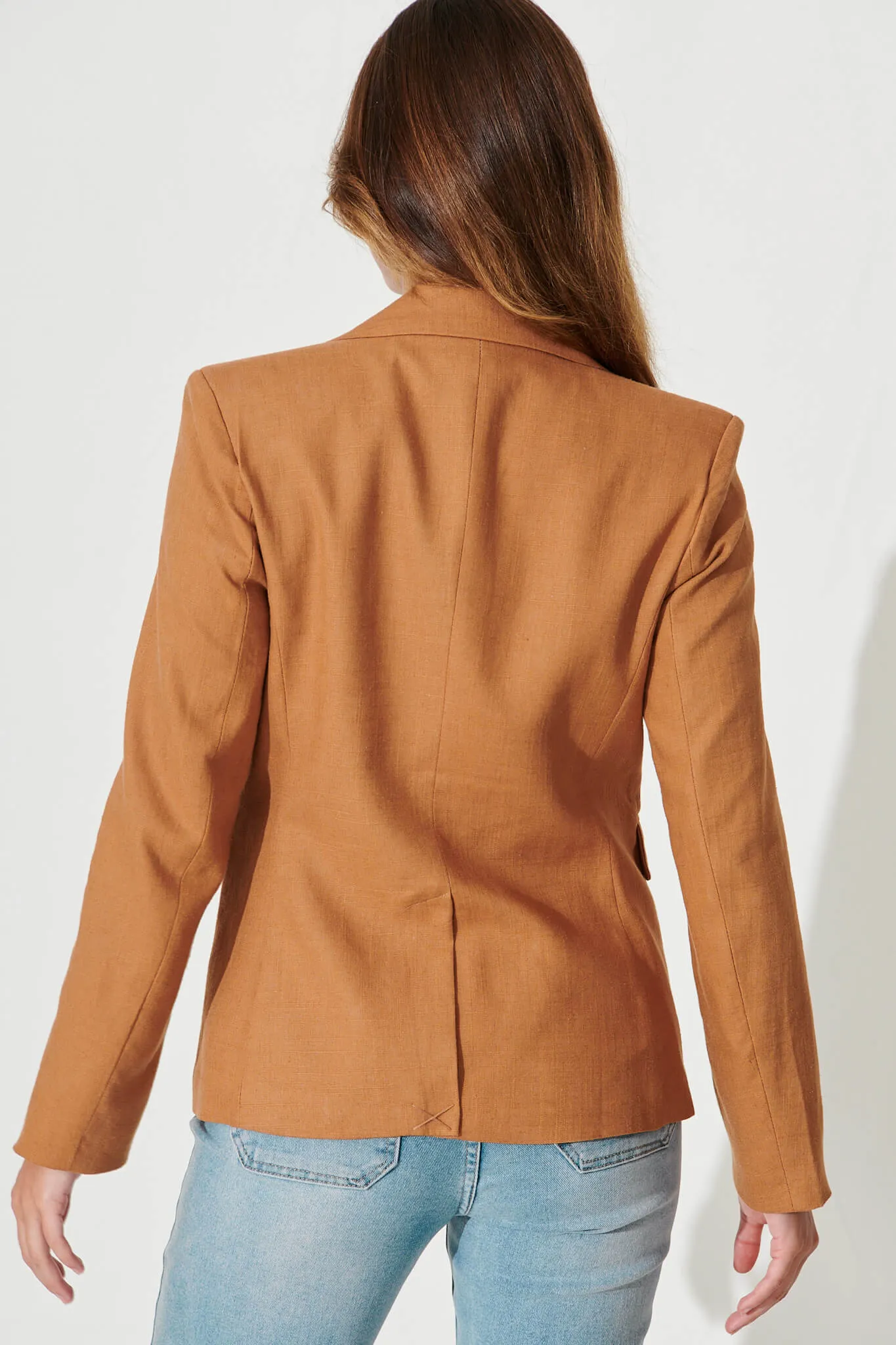 Deborah Blazer In Tan Linen Blend